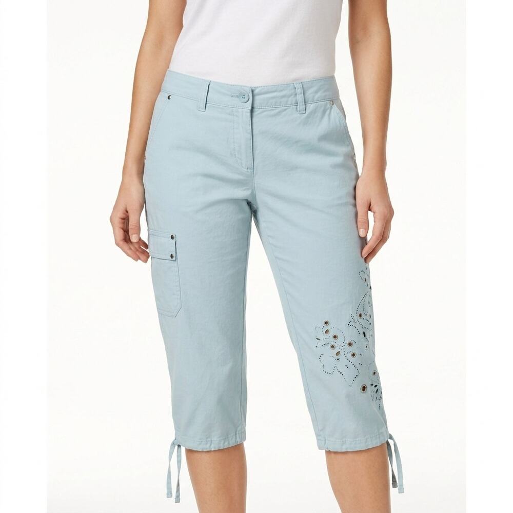 DKNY ACTIVE Blue Stretch Hiking Pants Women Capri Woven Size 3